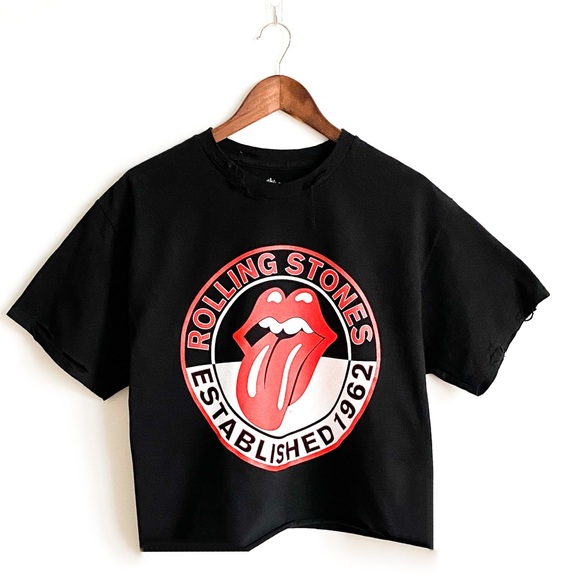 the Rolling Stones Tops - The Rolling Stones Destroyed ‘EST 1962’ Crop